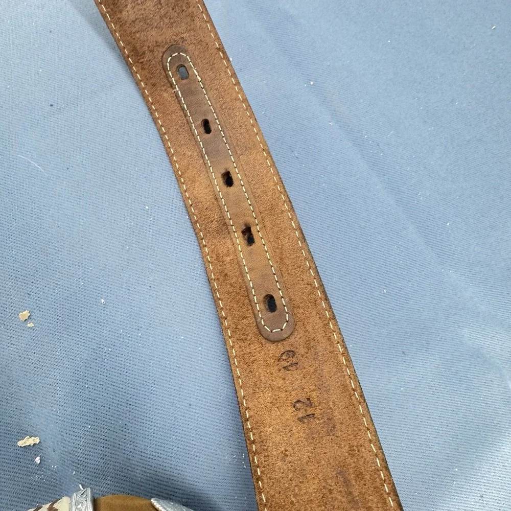 Tony Lama Western Belt Mens 42 Brown Leather Concho Rawhide Whipstitch Rodeo